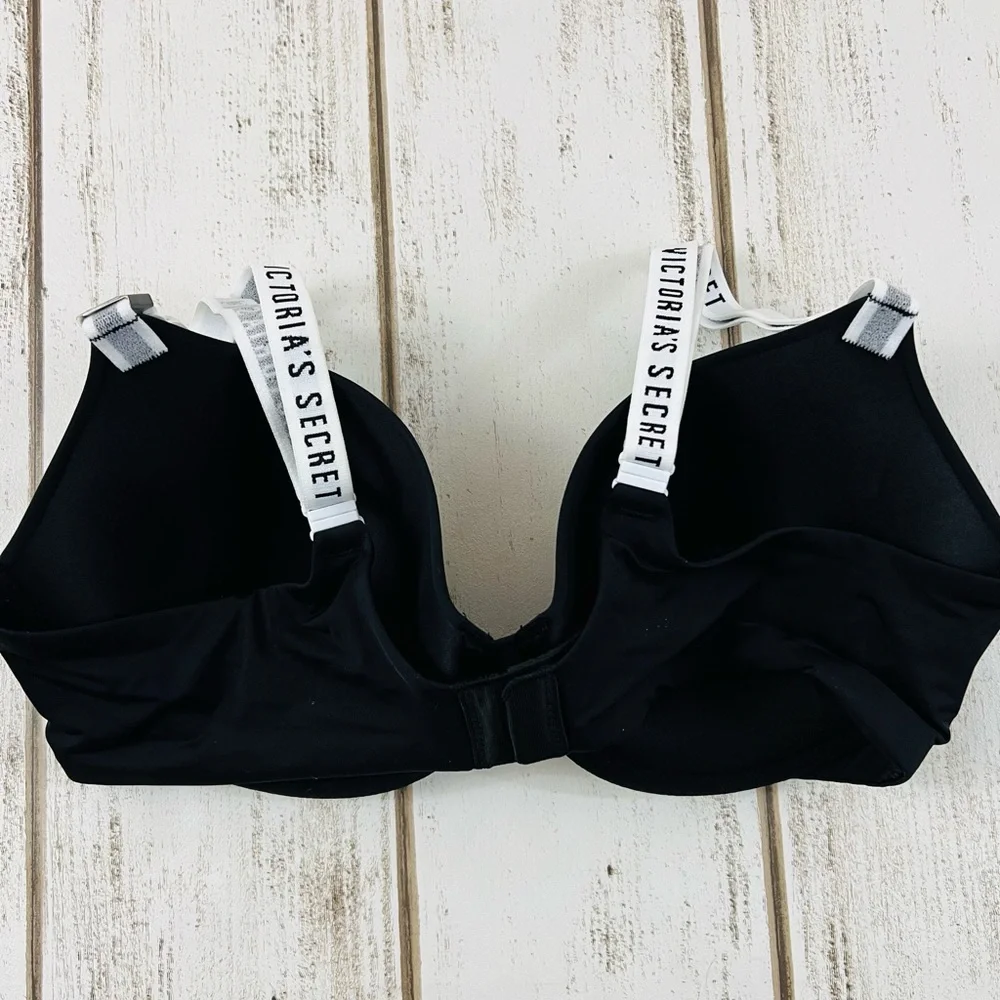 36C Victoria’s Secret T-Shirt Lightly Lined Demi Bra Black Logo Straps - Picture 5 of 7